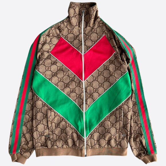 Gucci Tan Monogram Striped Track Jacket - Picture 1 of 8